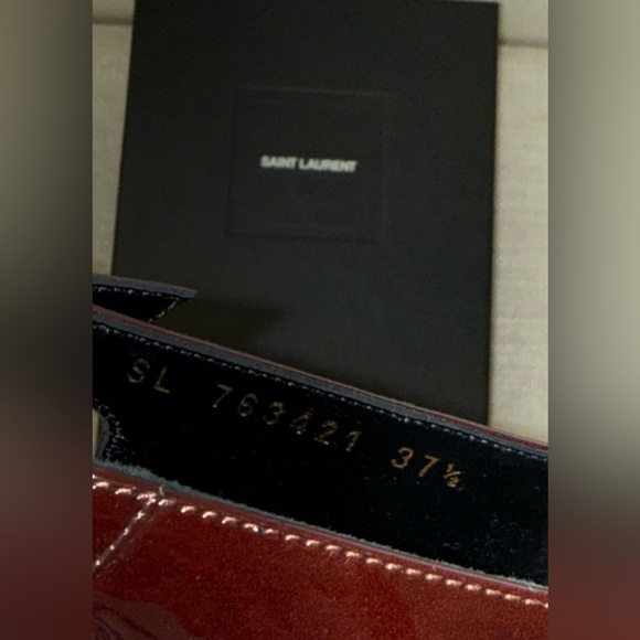 SAINT LAURENT LEE EMBELLISHED PATENT LEATHER SLINGBACK PUMPS IN BURGANDY - Picture 14 of 16